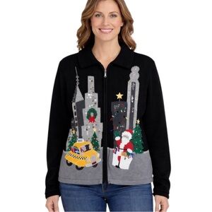 Vintage Bechamel New York City Christmas Sweater NYC Skyline Santa Taxi Size XL